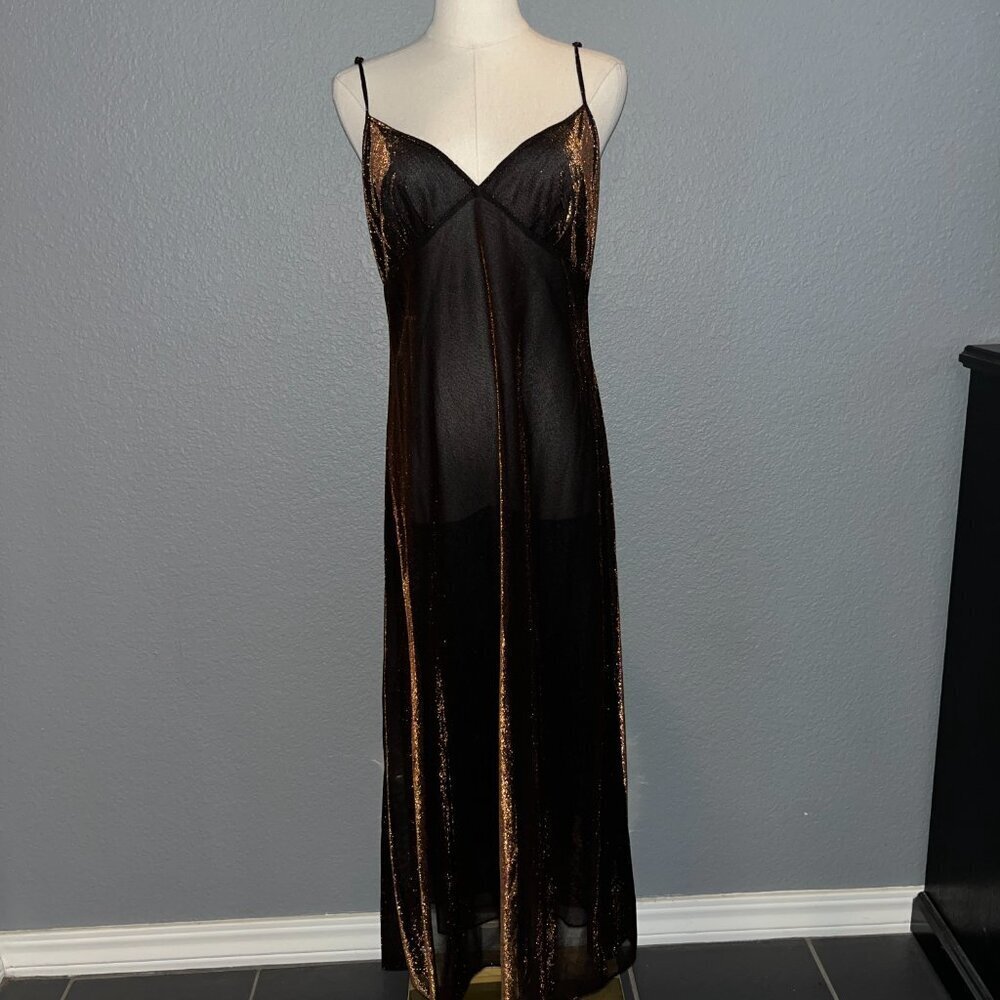 VINTAGE MARILY MONROE by WARNER'S COPPER METALLIC LONG SLIP DRESS SET NWOT M/L